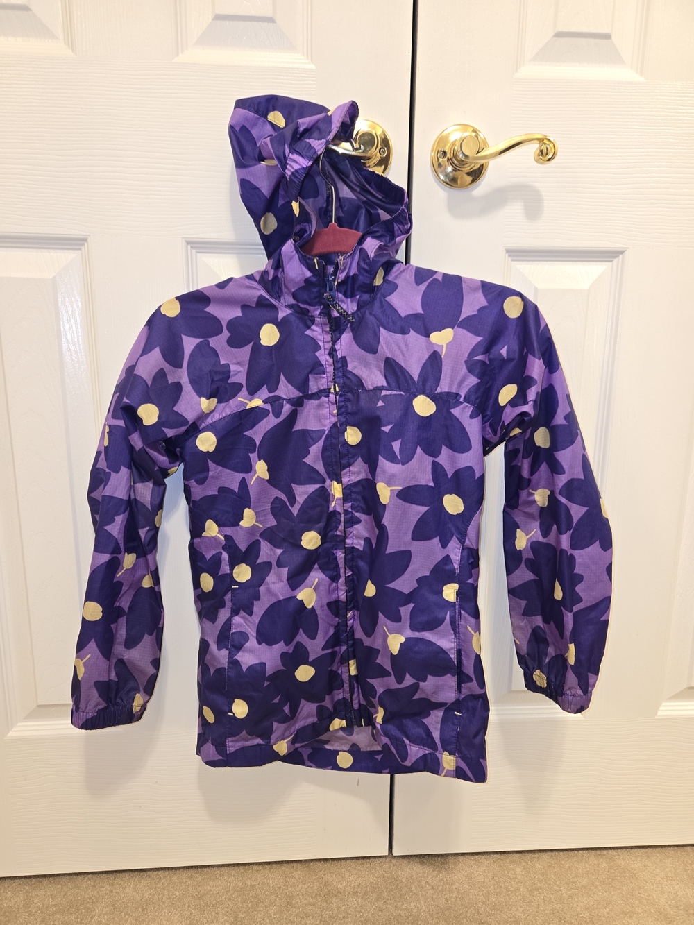 Lands End Girls Small Purple Floral Raincoat